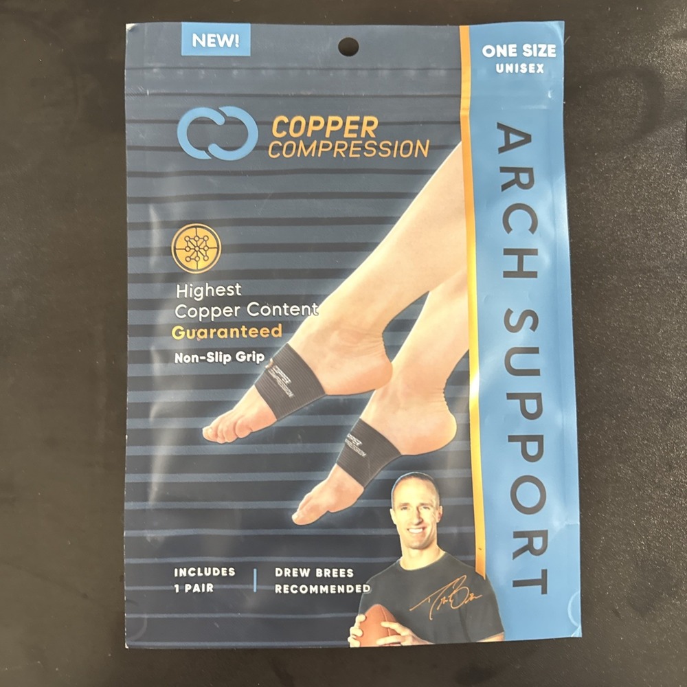 Genuine and Brand New Copper Compression Arch Support - Non-Slip‎ 1 Pair - Black
